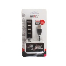 Концентратор 4-х портовый USB 3.0/2.0 Ginzzu GR-339UB, 1 порт USB 3.0 + 3 порта USB 2.0, интерфейсный кабель USB3.0 - 30 см, упаковка блистер, черный
