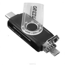Устройство чтения карт памяти Ginzzu USB 2.0 Type C OTG microUSB, GR-325B, черный