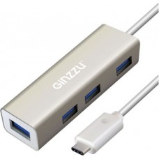 Концентратор Ginzzu GR-518UB OTG Type C! 4-х портовый USB 3.0 OTG Type C концентратор, интерфейс USB 3.1 Type C, кабель - 20 см, алюминиевый корпус,
