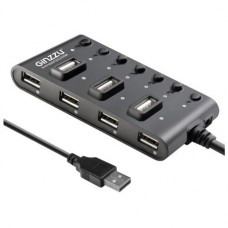 USB-концентратор Ginzzu GR-487UB, разъемов: 7, черный