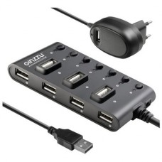 USB-концентратор Ginzzu GR-487UAB, разъемов: 7, черный