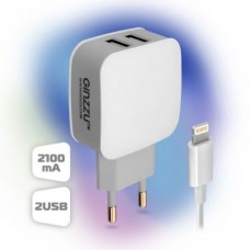 Сетевое зарядное устройство GINZZU GA-3010UW, 2xUSB, 8-pin Lightning (Apple), 2.1A, белый