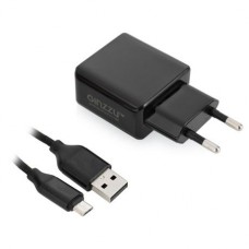 Сетевое зарядное устройство Ginzzu, 3.1A, 2 USB, с кабелем micro USB, нейлоновая оплётка, черный