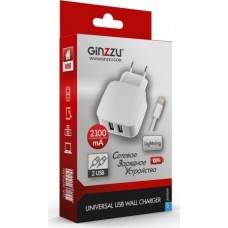 Ginzzu GA-3010UW, White сетевое зарядное устройство + кабель Lightning