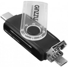Картридер Ginzzu GR-325B OTG черный Type C/microUSB/USB2.0, SD/SDXC/SDHC/MMC microSDXC/SDXC/SDHS