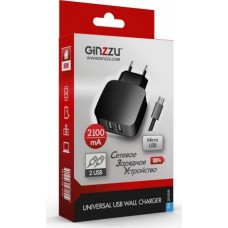 Ginzzu GA-3010UB, Black сетевое зарядное устройство + кабель micro USB